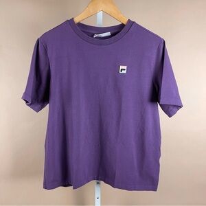 FILA Vintage 80's Womens XL Pastel Patch Logo Long Crop Tee Retro Crewneck Boxy